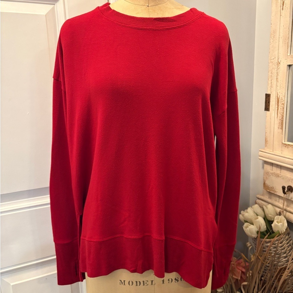 Athleta Coaster Luxe Sweatshirt Red Modal Blend‎ Pullover Thumbholes 870422 M